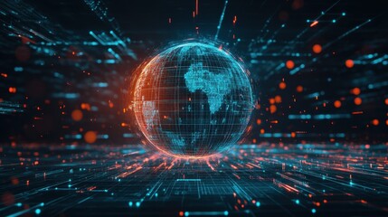 Obraz premium Futuristic Digital Globe with Network Lines and Data Streams - Abstract Technology Background.