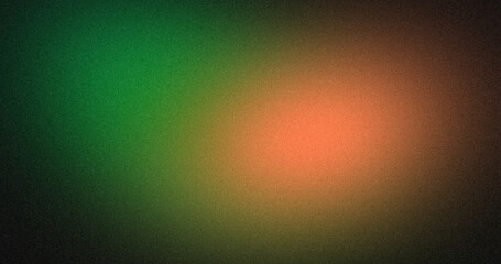 Abstract color gradient dark grainy gradient backdrop design. Orange green black color flow noisy gradient, Vibrant, bright, glowing, shine, noise texture, backdrop