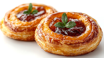 Delicious apricot danish pastries topped with glossy glaze and fresh mint. Perfect for breakfast or dessert, these treats are visually appealing and flavorful