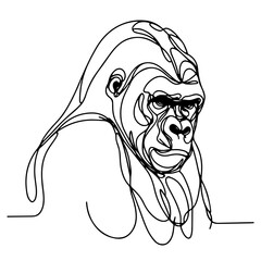 Fototapeta premium gorilla one line art continuous vector png illustration, isolated on transparent background