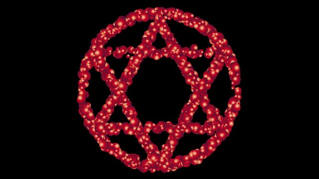 Mystic chakra symbol with red spheres on plain black background