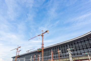 Construction site building blue sky with crane