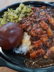 Taiwan famous food - Braised pork rice with sticky broth. Taiwan Delicacies, Taiwan Street Food . Selective focus