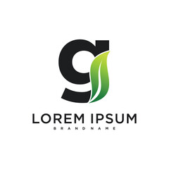 Fototapeta premium Abstract initial letter G and leaf logo design. Premium Vector