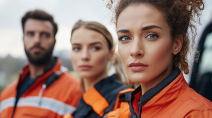 Obraz premium A paramedic team practicing stress management techniques after a high-pressure shift, focusing on health and mental well-being.