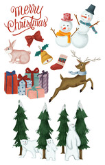 Fototapeta premium Cute Christmas png sticker ornament drawing set