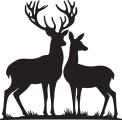 two deer standing silhouette design vector art illustration