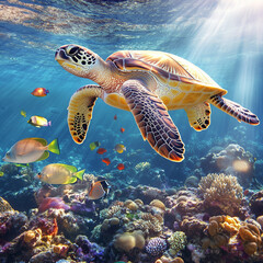 Fototapeta premium green sea turtle swimming