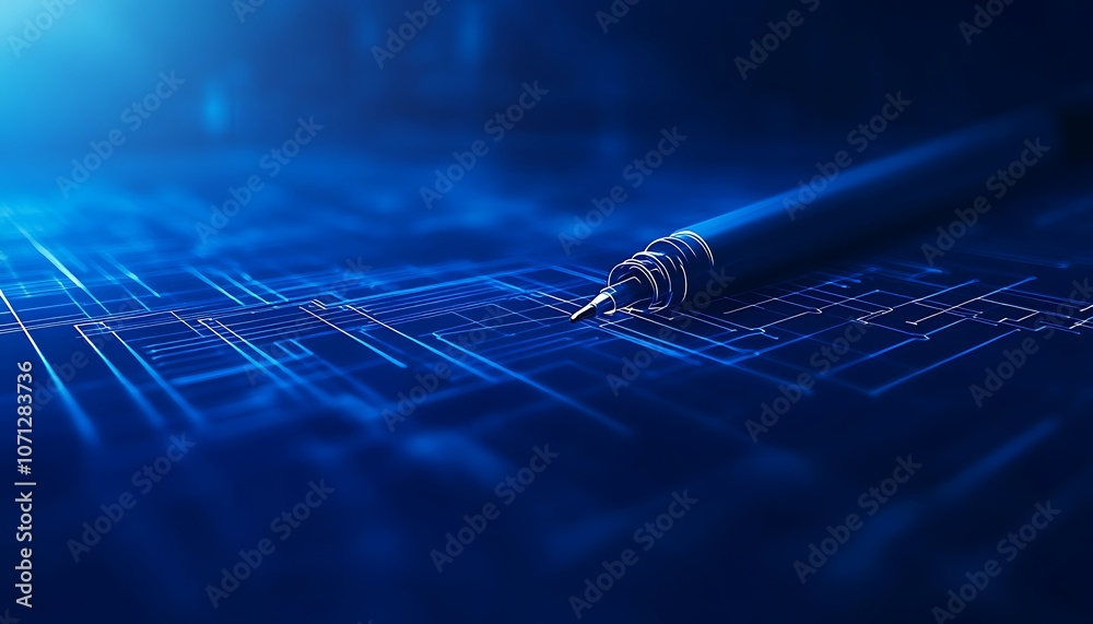 Aufkleber a close-up view of a sleek pen on a glowing blue digital surface, representing technology and innova