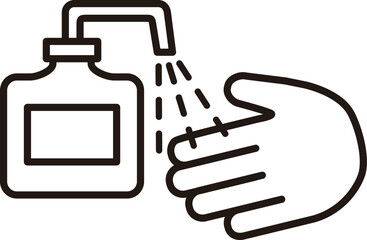 Fototapeta premium シンプルなアルコール消毒する手のイラスト(線画)