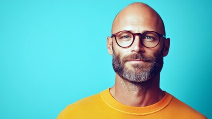 Obraz premium Confident Man in Glasses Against a Bright Blue Background