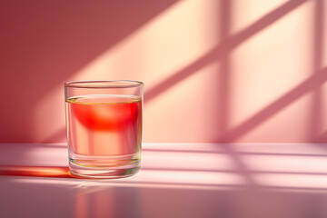 A glass of refreshing juice sits elegantly on a smooth gradient background, casting soft shadows that enhance its vibrant colors. Perfect for visual presentations.