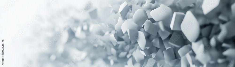 Poster abstract 3d render of scattered white geometric shapes