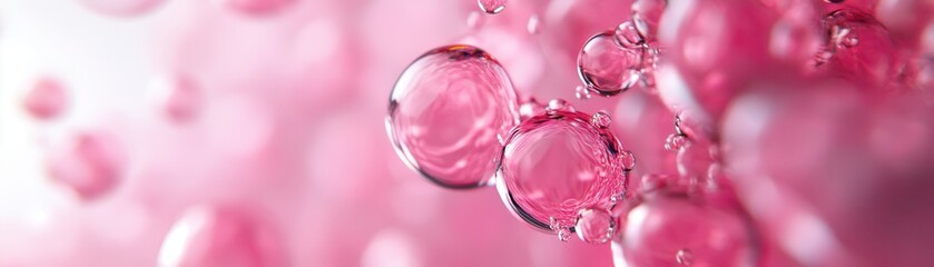 Pink Bubbles Floating in Liquid With Blurred Background