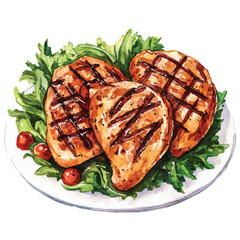 Grilled chicken watercolor clipart illustration