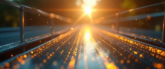 A futuristic digital highway illuminated by glowing lights, creating a dynamic and fast-paced scene. The image represents technology, innovation, and high-speed data transfer.