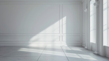 Obraz premium A spacious, minimalist room with white walls and a large window, perfect for a modern home.