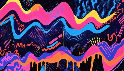 Abstract Neon Paint Dripping on Black Background