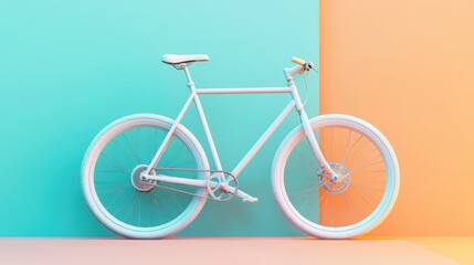 White Bicycle Against a Turquoise and Peach Wall