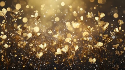 Fototapeta premium Golden Foliage with Sparkling Bokeh Lights