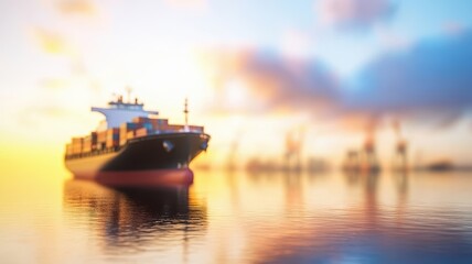 Fototapeta premium blurred Container Ship Departing in Port at Sunset