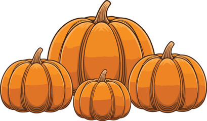 A vector illustration of four pumpkinds in a group