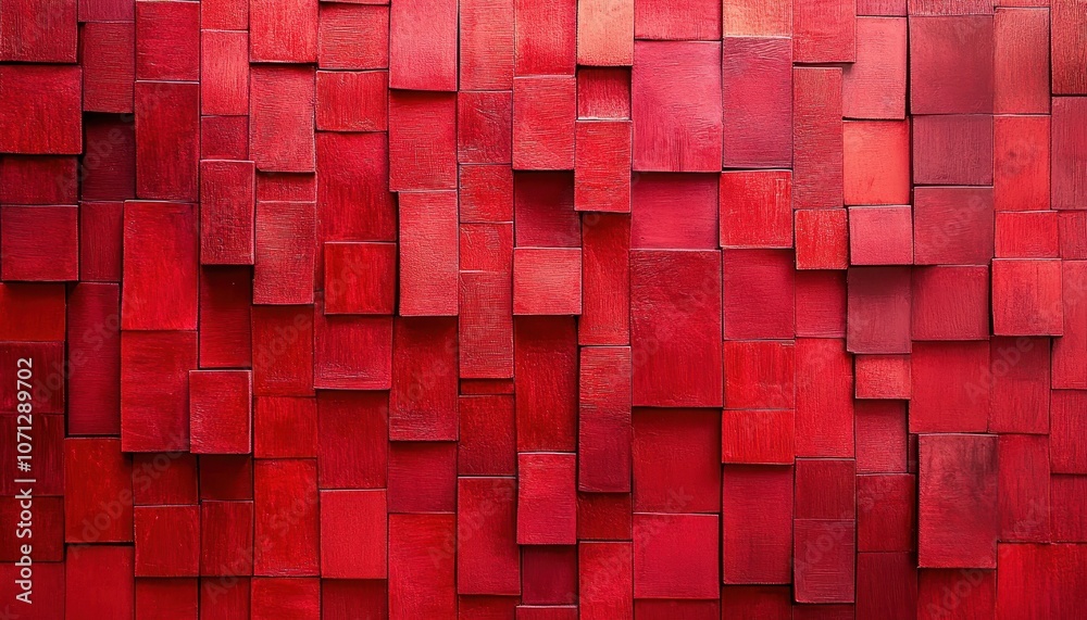 Poster Red Wooden Blocks Arranged in a Wall Pattern