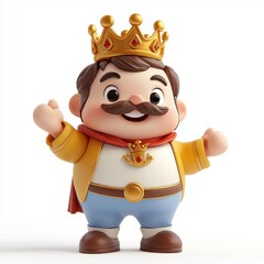 Fototapeta premium 3D cartoon character wearing a king crown, cheerful and playful, isolated on white background.