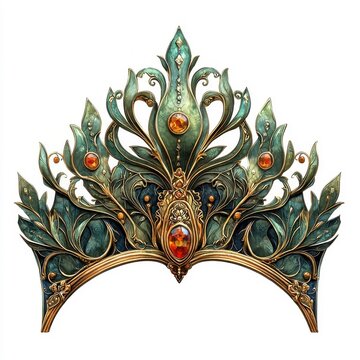 Art Nouveau style depiction of a king crown, highlighting elegant curves and ornate details, isolated on white.