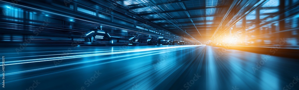 Aufkleber a dynamic scene showcasing blue light trails and a bright orange glow, evoking a sense of speed and 