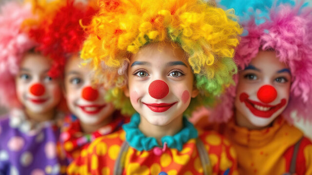 Cute happy clown kids