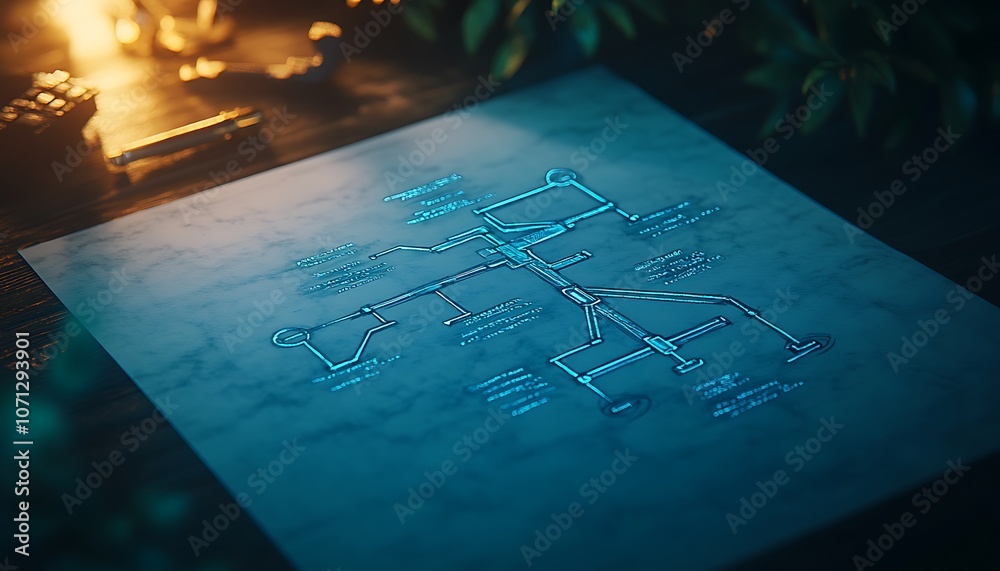Poster a glowing geometric design illuminates a stone surface, surrounded by nature, creating a mystical an