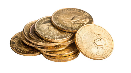A pile of gold coins with the word Liberty on them. transparent background png