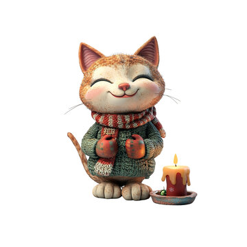 recommend clip art: Cute Cat Wearing Winter Clothes and a Candle