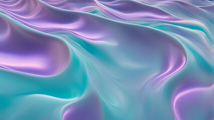 Fototapeta premium A holographic liquid forming smooth curved waves that change from turquoise to lavender, Ai Generated