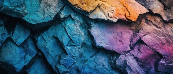 Fototapeta premium Abstract colorful rock texture with vibrant hues and sharp angles.