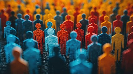 A large group of colorful paper people stand together, symbolizing unity, diversity, and community.