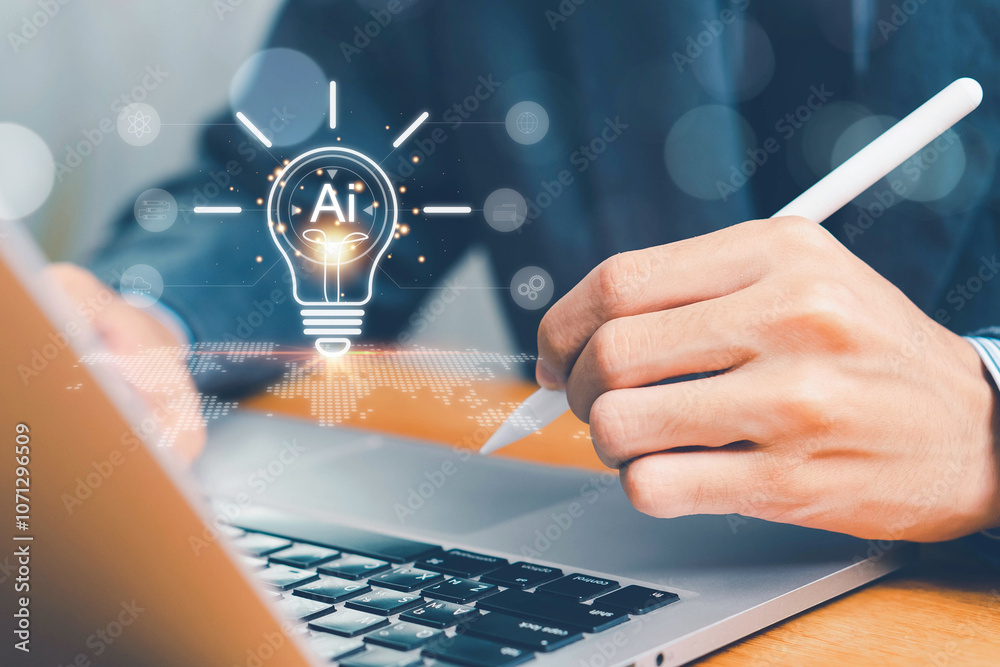 Poster ai technology concept, ai tech system. chatbot intelligence ai. chat with ai artificial intelligence