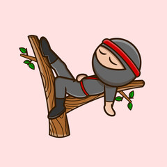 Cute Ninja Sleep in Tree illustration