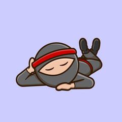 Ninja lazy and sleepy in vector cartoon