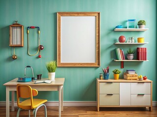 Vintage Style Back to School Blank Frame in a School Nurse's Office with Medical Supplies and Health Education Materials, Emphasizing Student Wellbeing in a School Environment