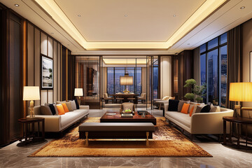 Fototapeta premium Modern living room interior with comfortable sofa