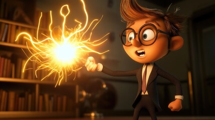 Fototapeta premium Energetic Cartoon Electrician Character