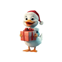 Cute Cartoon Duck Holding a Gift Box for Christmas