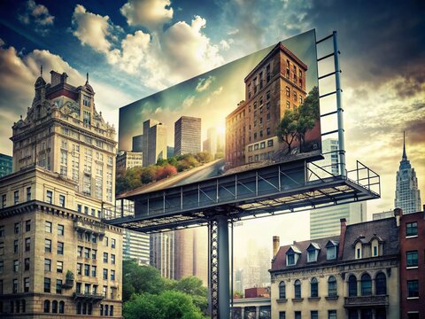 Vintage Style Horizontal Billboard in Urban Environment Captured from Below - 6x3 Meters Displaying Creative Advertisements in a City Setting