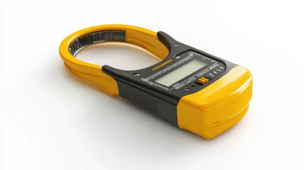 Digital clamp meter with display screen, isolated on a white background for electrician themes