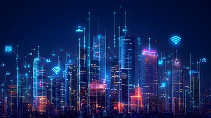 Obraz premium a hyperconnected city or industry driven by 5G networks, with high-speed, low-latency connections enabling IoT devices to interact in real time
