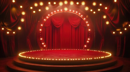 Stage with Red Curtains and Lights
