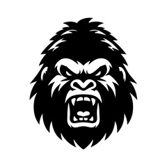 Obraz premium angry gorilla head silhouette stencil line art simple logo icon vector png, isolated on transparent background