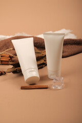 White Cosmetic Tube with Rustic Cinnamon and Natural Elements